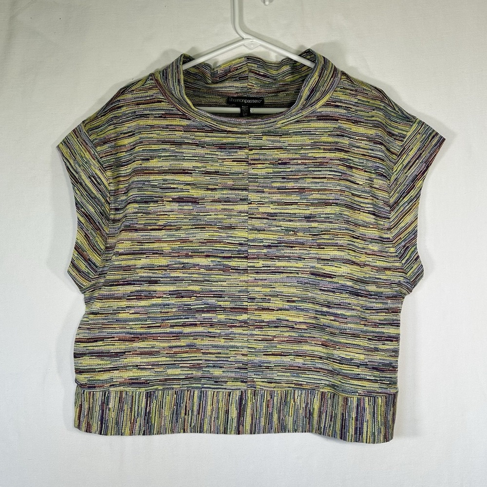 Shannon Passero Geona Top Womens Knit Space Dye Multicolor Crop Boxy Mock Neck S